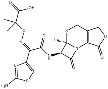 Propanoic acid, 2-[[(Z)-[1-(2-amino-4-thiazolyl)-2-oxo-2-[[(5aR,6R)-1,4,5a,6-tetrahydro-1,7-dioxo-3H,7H-azeto[2,1-b]furo[3,4-d][1,3]thiazin-6-yl]amino]ethylidene]amino]oxy]-2-methyl- Structural