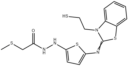 Acetic acid, 2-(methylthio)-, 2-[5-[[3-(2-mercaptoethyl)-2(3H)-benzothiazolylidene]amino]-2-thienyl]hydrazide Structural