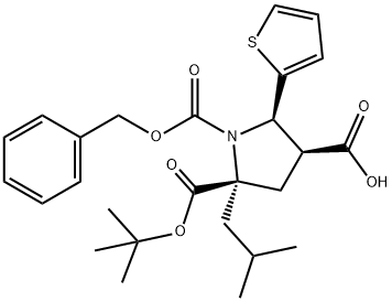 1,2,4-pyrrolidinetricarboxylic acid, 2-(2-methylpropyl)-5-(2-thienyl)-, 2-(1,1-dimethylethyl) 1-(phenylmethyl) ester, (2S,4S,5R)- Structural