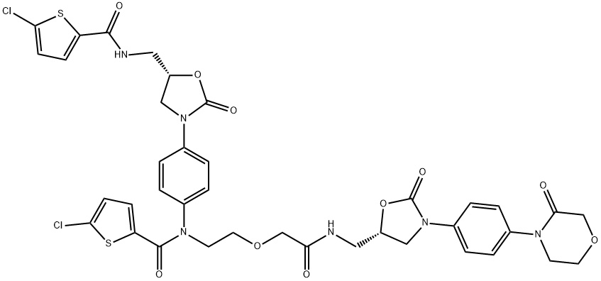 5-chloro-N-(4-((S)-5-((5-chlorothiophene-2-carboxamido)methyl)-2-oxooxazolidin-3-yl)phenyl)-N-(2-(2-oxo-2-((((S)-2-oxo-3-(4-(3-oxomorpholino)phenyl)oxazolidin-5-yl)methyl)amino)ethoxy)ethyl)thiophene-2-carboxamide Structural