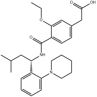 Repaglinide impurity 4/3-ethoxy-4-[[[(1S)-3-methyl-1-[2-(1-piperidinyl)phenyl]butyl]amino]carbonyl] Benzeneacetic acid Structural