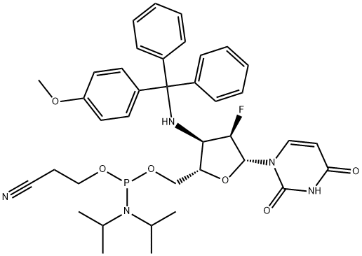 Uridine, 2',3'-dideoxy-2'-fluoro-3'-[[(4-methoxyphenyl)diphenylmethyl]amino]-, 5'-[2-cyanoethyl bis(1-methylethyl)phosphoramidite] (9CI)