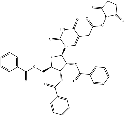 Uridine, 5-[2-[(2,5-dioxo-1-pyrrolidinyl)oxy]-2-oxoethyl]-, 2',3',5'-tribenzoate (9CI) Structural