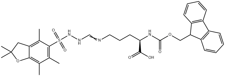 D-Ornithine, N5-[[2-[(2,3-dihydro-2,2,4,6,7-pentamethyl-5-benzofuranyl)sulfonyl]hydrazinyl]methylene]-N2-[(9H-fluoren-9-ylmethoxy)carbonyl]- Structural