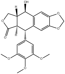 Furo[3',4':6,7]naphtho[2,3-d]-1,3-dioxol-6(5aH)-one, 5,8,8a,9-tetrahydro-9-hydroxy-5-(3,4,5-trimethoxyphenyl)-, (5S,5aR,8aR,9R)- Structural
