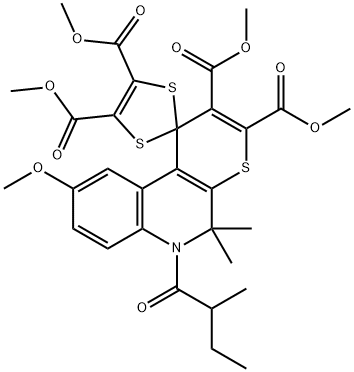 tetramethyl 9'-methoxy-5',5'-dimethyl-6'-(2-methylbutanoyl)spiro[1,3-dithiole-2,1'-thiopyrano[2,3-c]quinoline]-2',3',4,5-tetracarboxylate Structural