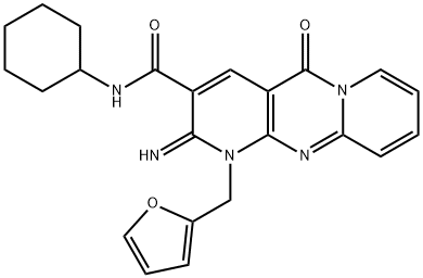 N-cyclohexyl-1-(furan-2-ylmethyl)-2-imino-5-oxodipyrido[1,2-e:4',3'-f]pyrimidine-3-carboxamide Structural