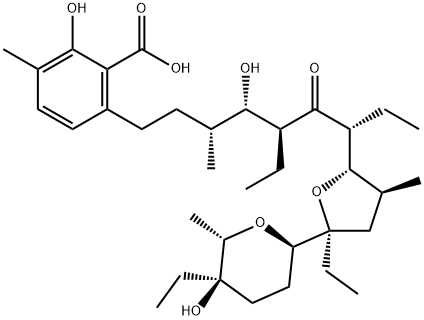 Benzoic acid, 6-[(3R,4S,5S,7R)-5-ethyl-7-[(2S,3S,5S)-5-ethyl-5-[(2R,5R,6S)-5-ethyltetrahydro-5-hydroxy-6-methyl-2H-pyran-2-yl]tetrahydro-3-methyl-2-furanyl]-4-hydroxy-3-methyl-6-oxononyl]-2-hydroxy-3-methyl- Structural