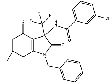 N-[1-benzyl-6,6-dimethyl-2,4-dioxo-3-(trifluoromethyl)-5,7-dihydroindol-3-yl]-3-chlorobenzamide Structural