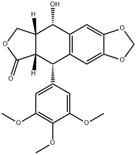 Furo[3',4':6,7]naphtho[2,3-d]-1,3-dioxol-6(5aH)-one, 5,8,8a,9-tetrahydro-9-hydroxy-5-(3,4,5-trimethoxyphenyl)-, (5S,5aS,8aR,9S)- Structural
