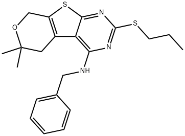 N-benzyl-6,6-dimethyl-2-propylsulfanyl-5,8-dihydropyrano[4,5]thieno[1,2-c]pyrimidin-4-amine Structural