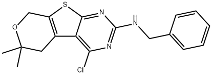 N-benzyl-4-chloro-6,6-dimethyl-5,8-dihydropyrano[2,3]thieno[2,4-b]pyrimidin-2-amine Structural