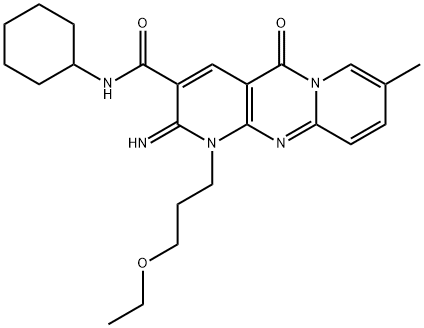 N-cyclohexyl-1-(3-ethoxypropyl)-2-imino-8-methyl-5-oxodipyrido[1,2-d:3',4'-f]pyrimidine-3-carboxamide Structural