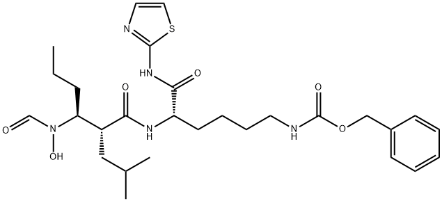 Carbamic acid, N-[(5S)-5-[[(2R,3S)-3-(formylhydroxyamino)-2-(2-methylpropyl)-1-oxohexyl]amino]-6-oxo-6-(2-thiazolylamino)hexyl]-, phenylmethyl ester