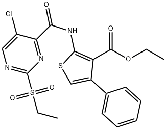 ethyl 2-(5-chloro-2-(ethylsulfonyl)pyrimidine-4-carboxamido)-4-phenylthiophene-3-carboxylate Structural