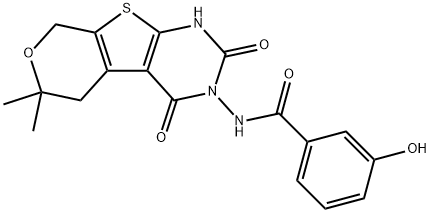 N-(6,6-dimethyl-2,4-dioxo-5,8-dihydro-1H-pyrano[2,3]thieno[2,4-b]pyrimidin-3-yl)-3-hydroxybenzamide Structural