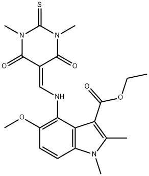 ethyl 4-[(1,3-dimethyl-4,6-dioxo-2-sulfanylidene-1,3-diazinan-5-ylidene)methylamino]-5-methoxy-1,2-dimethylindole-3-carboxylate Structural