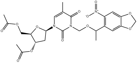 Thymidine, 3-[[1-(6-nitro-1,3-benzodioxol-5-yl)ethoxy]methyl]-, 3',5'-diacetate Structural