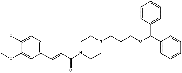 Piperazine, 1-[3-(diphenylmethoxy)propyl]-4-[3-(4-hydroxy-3-methoxyphenyl)-1-oxo-2-propenyl]-, (E)- (9CI) Structural
