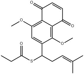 Propanethioic acid, S-[1-(5,8-dihydro-1,4-dimethoxy-5,8-dioxo-2-naphthalenyl)-4-methyl-3-penten-1-yl] ester Structural