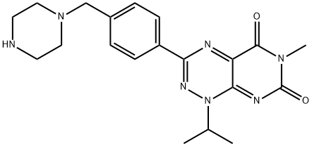 Pyrimido[5,4-e]-1,2,4-triazine-5,7(1H,6H)-dione, 6-methyl-1-(1-methylethyl)-3-[4-(1-piperazinylmethyl)phenyl]- Structural