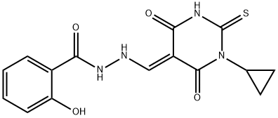 N'-[(E)-(1-cyclopropyl-4,6-dioxo-2-sulfanylidene-1,3-diazinan-5-ylidene)methyl]-2-hydroxybenzohydrazide Structural