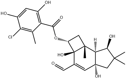 Benzoic acid, 3-chloro-4,6-dihydroxy-2-methyl-, (2R,2aS,4aR,7R,7aS,7bR)-3-formyl-2,2a,4a,5,6,7,7a,7b-octahydro-2a,4a,7-trihydroxy-6,6,7b-trimethyl-1H-cyclobut[e]inden-2-yl ester Structural
