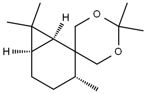 Spirobicyclo4.1.0heptane-2,5-1,3dioxane, 2,2,3,7,7-pentamethyl-, (1R,3S,6S)-rel- Structural