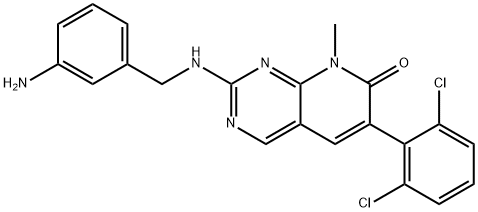 Pyrido[2,3-d]pyrimidin-7(8H)-one, 2-[[(3-aminophenyl)methyl]amino]-6-(2,6-dichlorophenyl)-8-methyl- Structural