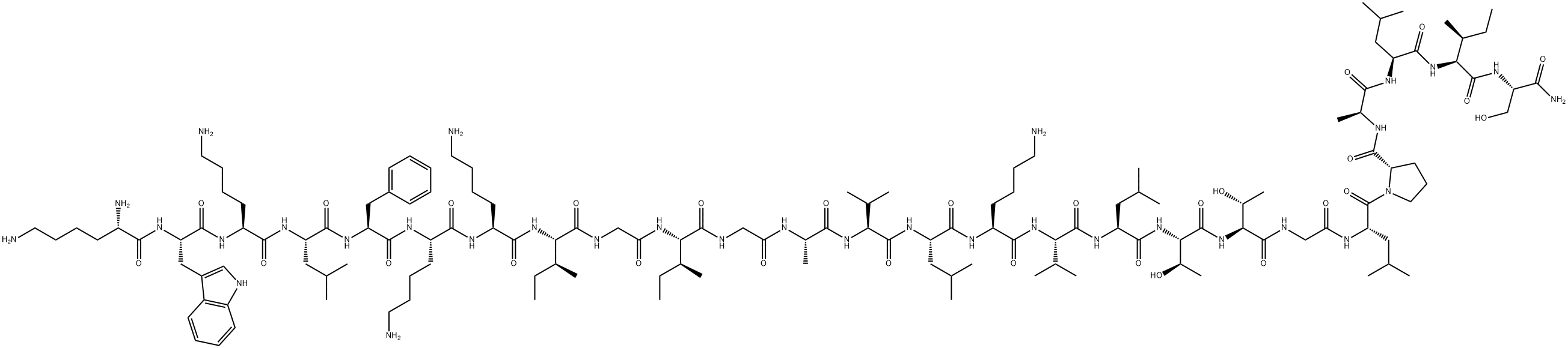 Cecropin A (1-8)-Melittin (1-18) amide H-Lys-Trp-Lys-Leu-Phe-Lys-Lys-Ile-Gly-Ile-Gly-Ala-Val-Leu-Lys-Val-Leu-Thr-Thr-Gly-Leu-Pro-Ala-Leu-Ile-Ser-NH2 Structural