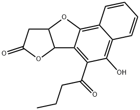 Furo[3,2-b]naphtho[2,1-d]furan-8(6bH)-one, 9,9a-dihydro-5-hydroxy-6-(1-oxobutyl)- Structural