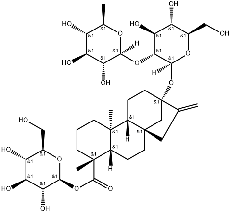 Kaur-16-en-18-oic acid, 13-[[2-O-(6-deoxy-β-D-glucopyranosyl)-β-D-glucopyranosyl]oxy]-, β-D-glucopyranosyl ester, (4α)- Structural