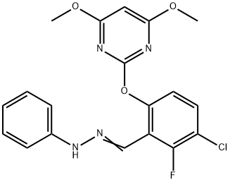 Benzaldehyde, 3-chloro-6-[(4,6-dimethoxy-2-pyrimidinyl)oxy]-2-fluoro-, 2-phenylhydrazone Structural