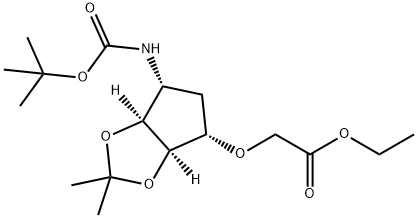 Acetic acid, 2-[[(3aR,4S,6R,6aS)-6-[[(1,1-dimethylethoxy)carbonyl]amino]tetrahydro-2,2-dimethyl-4H-cyclopenta-1,3-dioxol-4-yl]oxy]-, ethyl ester Structural