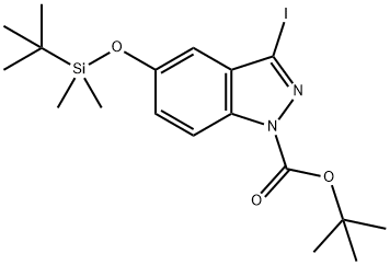 tert-Butyl 5-((tert-butyldimethylsilyl)oxy)-3-iodo-1H-indazole-1-carboxylate Structural