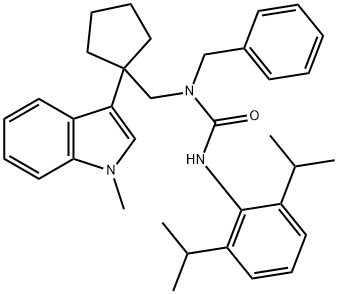 Urea, N'-[2,6-bis(1-methylethyl)phenyl]-N-[[1-(1-methyl-1H-indol-3-yl)cyclopentyl]methyl]-N-(phenylmethyl)- Structural