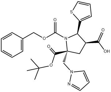 1,2,4-pyrrolidinetricarboxylic acid, 2-(1H-pyrazol-1-ylmethyl)-5-(2-thienyl)-, 2-(1,1-dimethylethyl) 1-(phenylmethyl) ester, (2R,4S,5R)- Structural