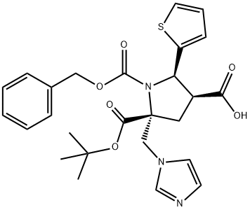 1,2,4-pyrrolidinetricarboxylic acid, 2-(1H-imidazol-1-ylmethyl)-5-(2-thienyl)-, 2-(1,1-dimethylethyl) 1-(phenylmethyl) ester, (2R,4S,5R)- Structural