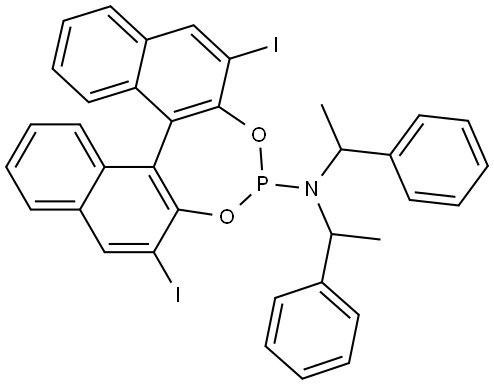 Dinaphtho[2,1-d:1',2'-f][1,3,2]dioxaphosphepin-4-amine, 2,6-diiodo-N,N-bis[(1R)-1-phenylethyl]-, (11bR)- Structural