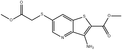 Thieno[3,2-b]pyridine-2-carboxylic acid, 3-amino-6-[(2-methoxy-2-oxoethyl)thio]-, methyl ester Structural