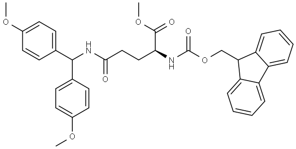L-Glutamine, N-[bis(4-methoxyphenyl)methyl]-N2-[(9H-fluoren-9-ylmethoxy)carbonyl]-, methyl ester Structural
