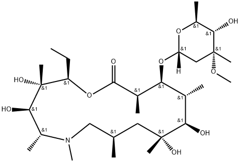 1-Oxa-6-azacyclopentadecan-15-one, 13-[(2,6-dideoxy-3-C-methyl-3-O-methyl-α-L-ribo-hexopyranosyl)oxy]-2-ethyl-3,4,10,11-tetrahydroxy-3,5,6,8,10,12,14-heptamethyl-, (2R,3S,4R,5R,8R,10R,11R,12R,13S,14R)- Structural