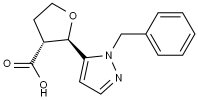 rac-(2R,3R)-2-(1-benzyl-1H-pyrazol-5-yl)oxolane-3-carboxylic acid, trans Structural