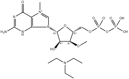 Guanosine 5'-(trihydrogen diphosphate), 7-methyl-3'-O-methyl-, inner salt, compd. with N,N-diethylethanamine (1:) Structural