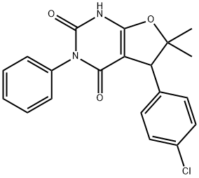Furo[2,3-d]pyrimidine-2,4(1H,3H)-dione, 5-(4-chlorophenyl)-5,6-dihydro-6,6-dimethyl-3-phenyl- Structural