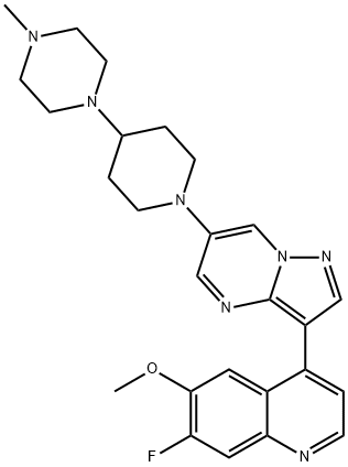 Quinoline, 7-fluoro-6-methoxy-4-[6-[4-(4-methyl-1-piperazinyl)-1-piperidinyl]pyrazolo[1,5-a]pyrimidin-3-yl]- Structural