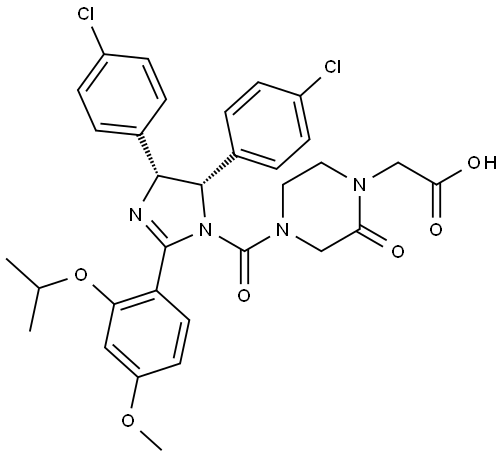 1-Piperazineacetic acid, 4-[[(4R,5S)-4,5-bis(4-chlorophenyl)-4,5-dihydro-2-[4-methoxy-2-(1-methylethoxy)phenyl]-1H-imidazol-1-yl]carbonyl]-2-oxo- Structural