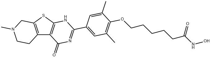 Hexanamide, 6-[4-(1,4,5,6,7,8-hexahydro-7-methyl-4-oxopyrido[4',3':4,5]thieno[2,3-d]pyrimidin-2-yl)-2,6-dimethylphenoxy]-N-hydroxy- Structural