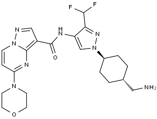 Pyrazolo[1,5-a]pyrimidine-3-carboxamide, N-[1-[trans-4-(aminomethyl)cyclohexyl]-3-(difluoromethyl)-1H-pyrazol-4-yl]-5-(4-morpholinyl)- Structural