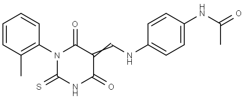 N-[4-[[(E)-[1-(2-methylphenyl)-4,6-dioxo-2-sulfanylidene-1,3-diazinan-5-ylidene]methyl]amino]phenyl]acetamide Structural